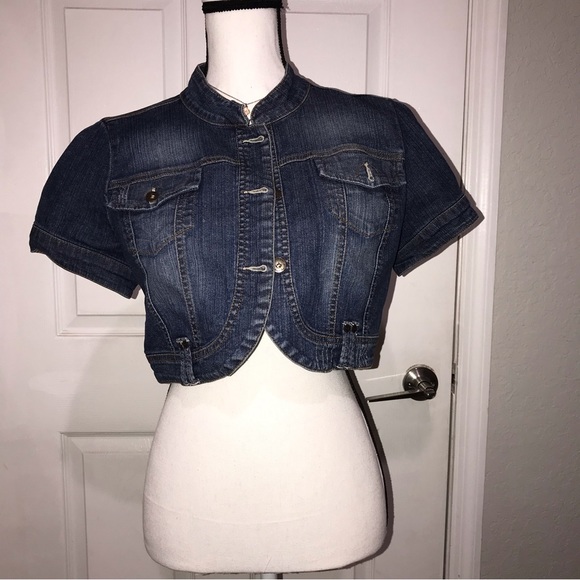 American Rag Cie Cute Denim Blue Short Sleeve Vest Jacket Size L - Picture 2 of 12